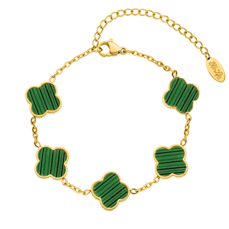 Malachite Lucky Leaf Abbaddon Armband 14K Vergoldet