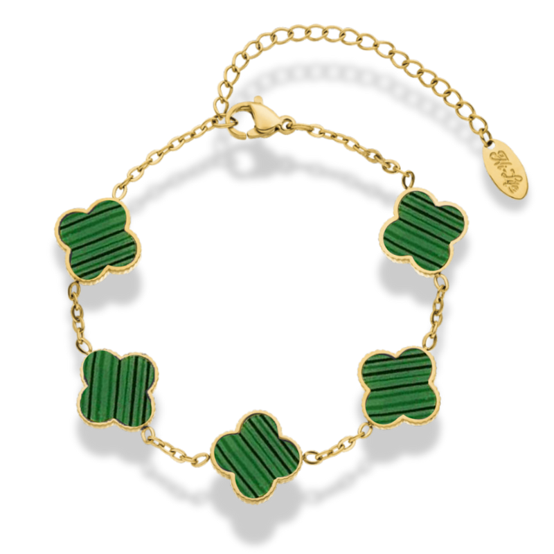 Malachite Lucky Leaf Abbaddon Armband 14K Vergoldet