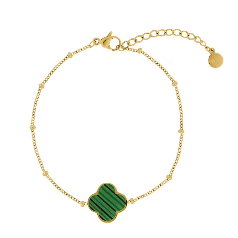 Malachite Lucky Leaf Armband 14K Vergoldet