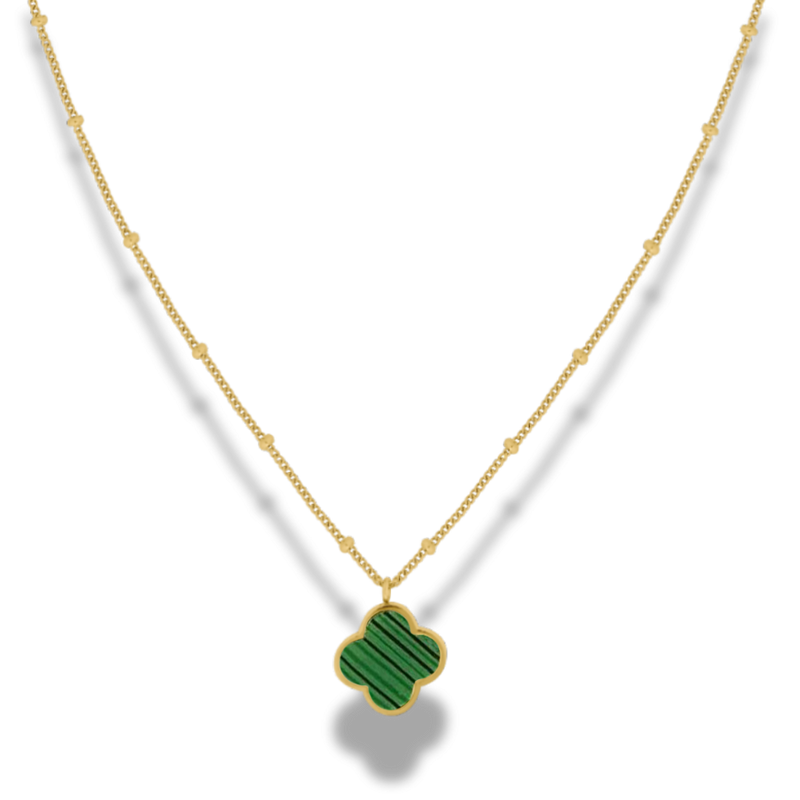 Malachite Lucky Leaf Necklace 14K Gold Plated
