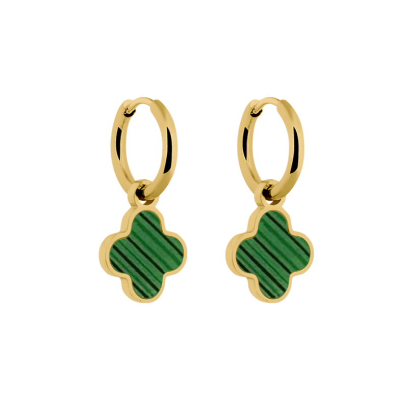 Malachite Lucky Leaf Ohrringe 14K Vergoldet