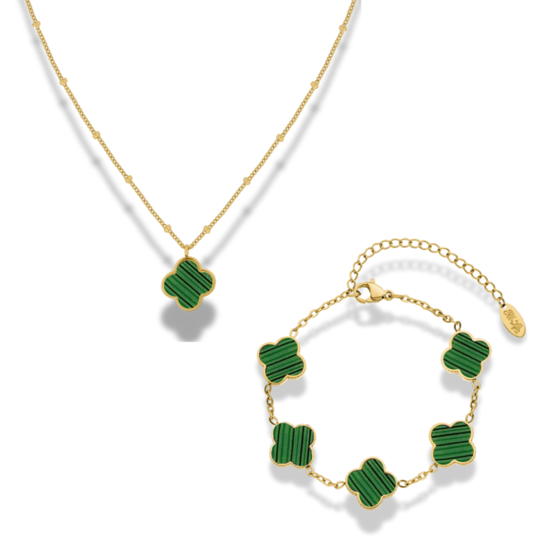 Malachite Lucky Leaf Set 14K Vergoldet