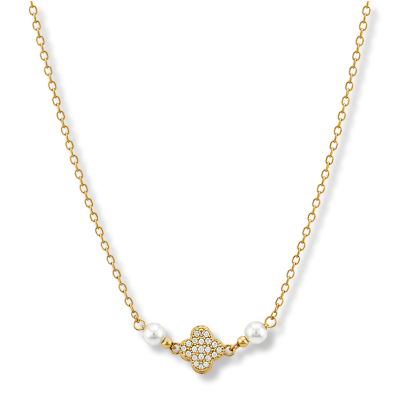 Melsol Lucky Flower Pearl Kette 14K vergoldet