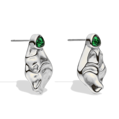 Meltdown Emerald Stud Earrings 14K Gold Plated