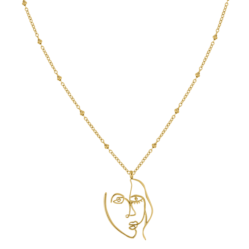 Mystery Face Necklace 14K Gold Plated
