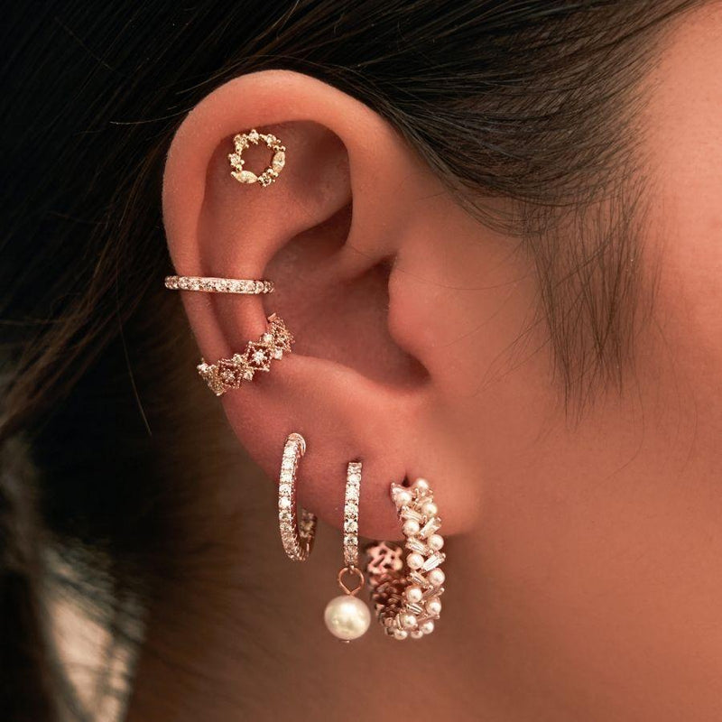 Pave Pearl Huggie Earrings