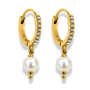 Classic Pave Pearl Huggie Ohrringe 14K Vergoldet