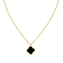 Collier Feuille de Chance Noir Plaqué Or 14K 