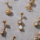 Dangle Opal Belly Button Ring Gold