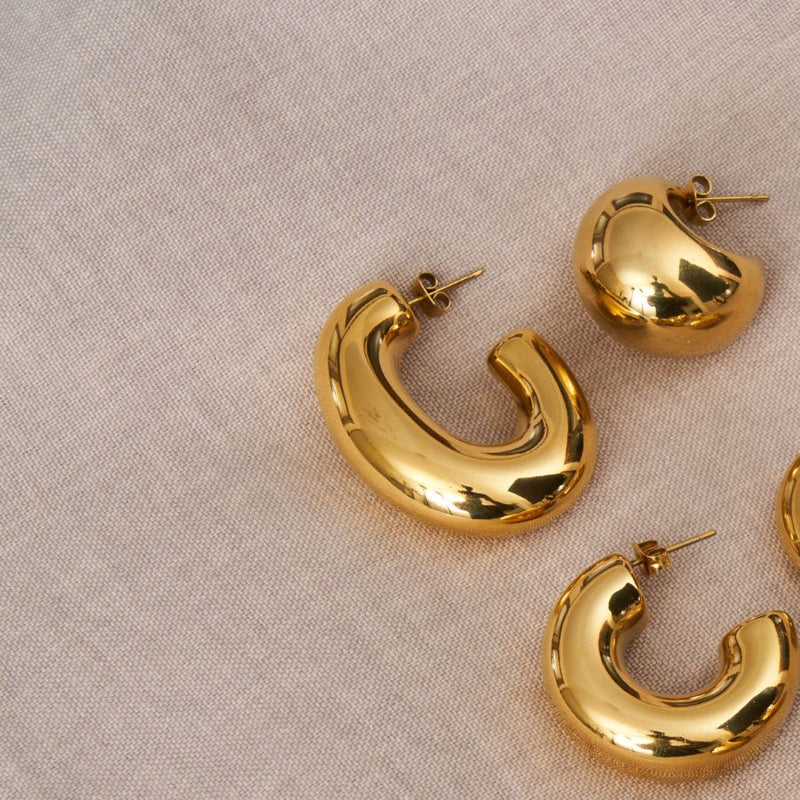 Oval Bold Hoop Earrings 18K Gold Plated 