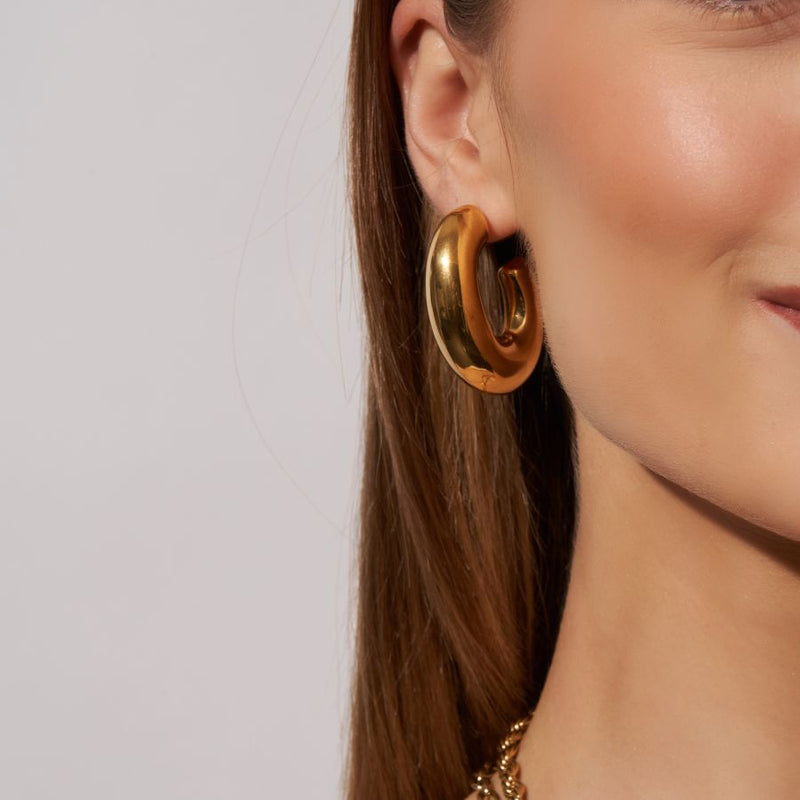 Oval Bold Hoop Earrings 18K Gold Plated 