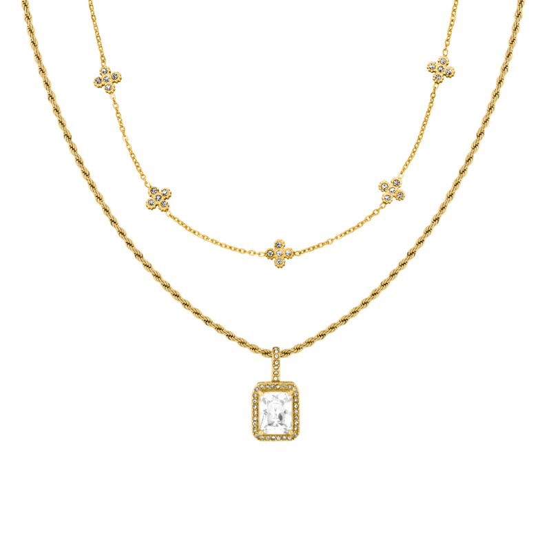 Pave Flower Elegance Set 14K Gold Plated