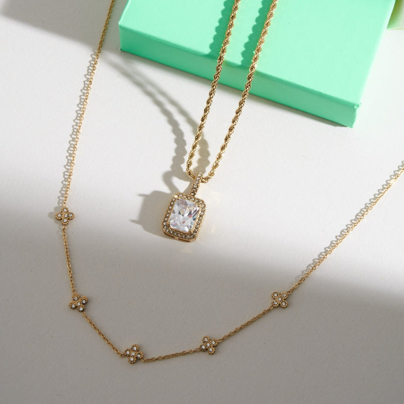 Pave Flower Necklace 14K Gold Plated