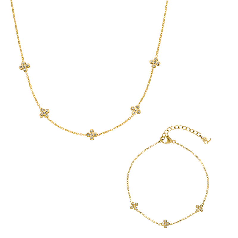 Pave Flower Set 14K Gold Plated