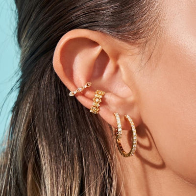Pave Huggie Hoop Earrings Gold