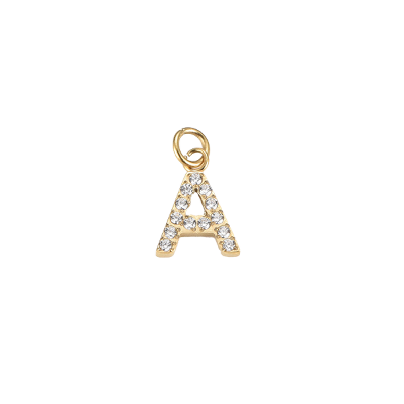 PAVE LETTER CHARM 14K GOLD PLATED