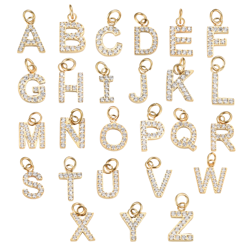 PAVE LETTER CHARM 14K GOLD PLATED
