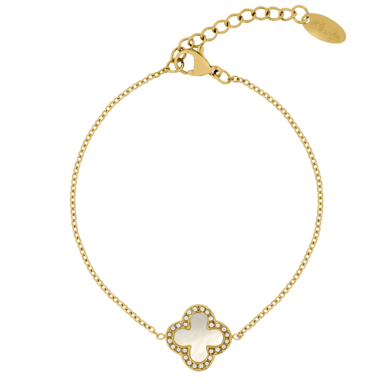Pave Mother of Pearl Lucky Leaf Bracelet