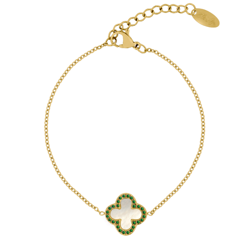 Pave Mother of Pearl Lucky Leaf Bracelet