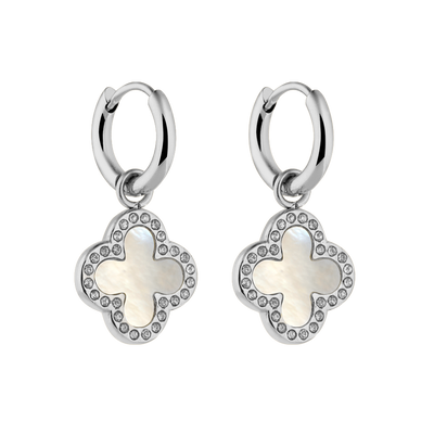 Pave Mother of Pearl Lucky Leaf Earrings 