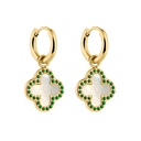 Pave Mother of Pearl Lucky Leaf Earrings 14K Gold Plated 