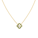 Pave Mother of Pearl Lucky Leaf Necklace 14K Gold Plated