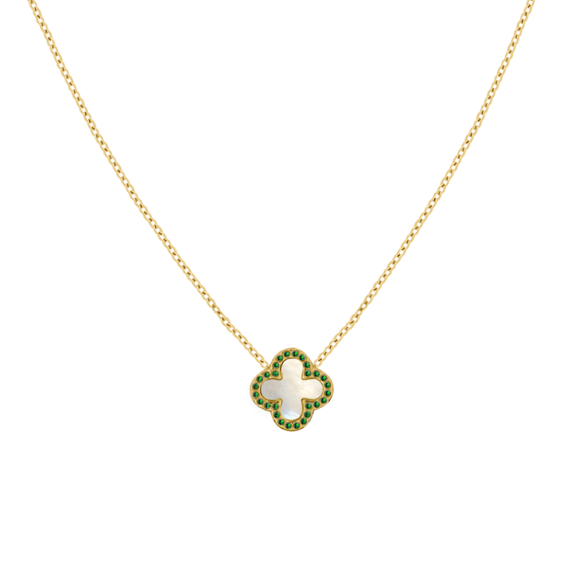 Pave Mother of Pearl Lucky Leaf Necklace