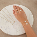 Pave Mother of Pearl Lucky Leaf Bracelet 14K Gold Plated