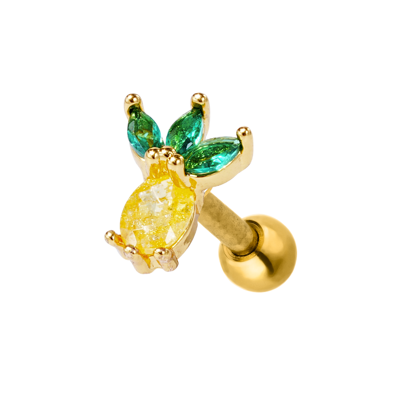 Pave Pineapple Ohr Piercing 18K Vergoldet