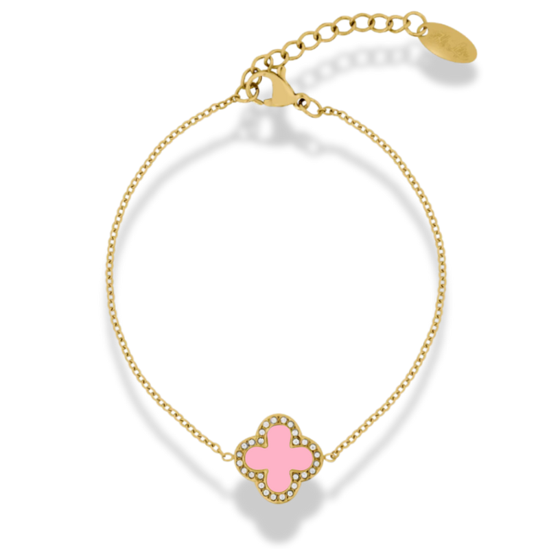 Pave Pink Lucky Leaf Armband 14K Vergoldet