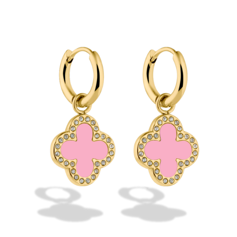 Pave Pink Lucky Leaf Ohrringe 14K Vergoldet