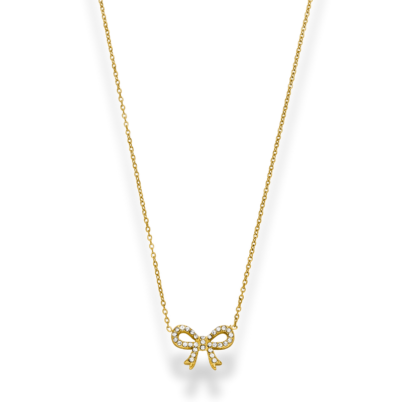 Pave Ribbon Necklace 14K Gold Plated 