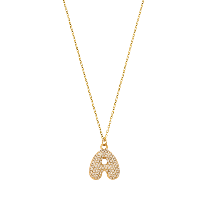 Pave Bubble Initial Necklace 14K Gold Plated