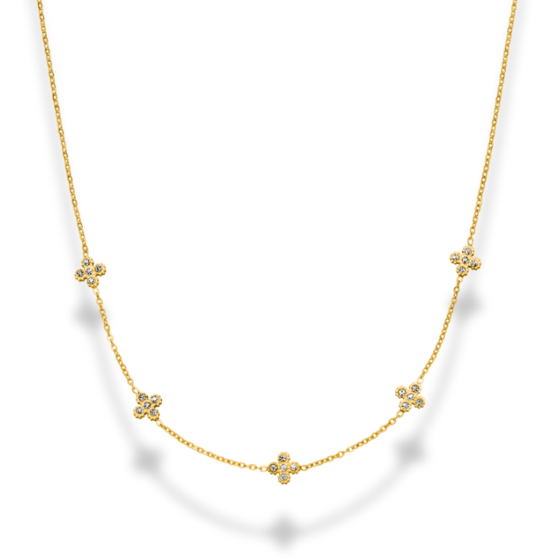 Pave Flower Necklace 14K Gold Plated