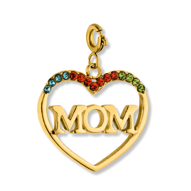 Pave Mom Heart Charm 14K Vergoldet