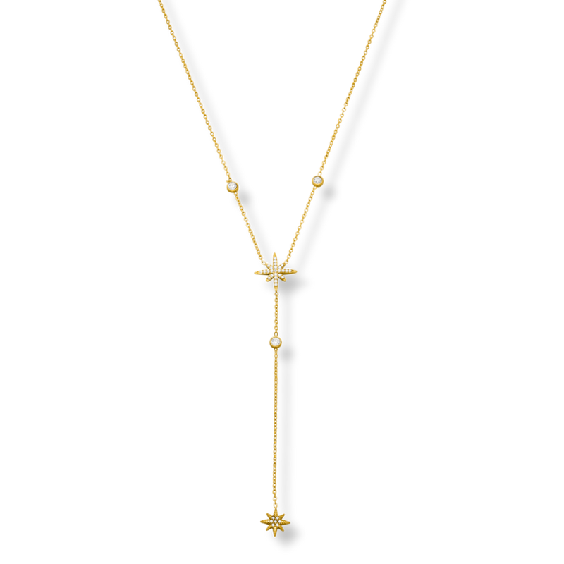 Pave Northern Star Y-Kette 14K Vergoldet