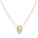 Pave Mother of Pearl Lucky Leaf Necklace 14K Gold Plated