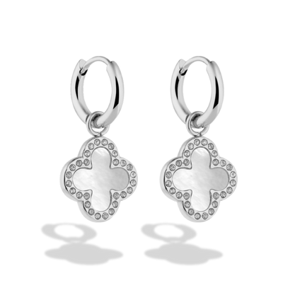 Pave Mother of Pearl Lucky Leaf Earrings 