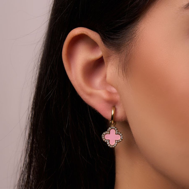 Pave Pink Lucky Leaf Ohrringe 14K Vergoldet