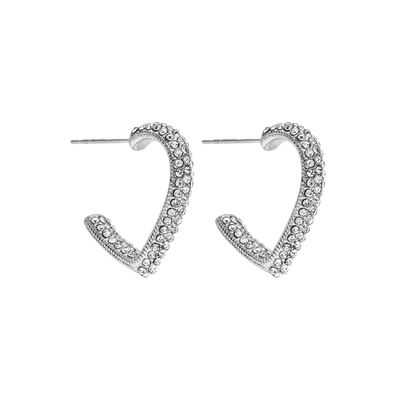 Boucles d'oreilles à tige en forme de cœur pavé, plaqué or 14 carats