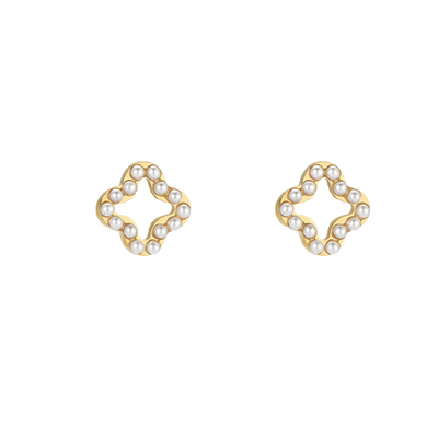 Boucles d'oreilles à tige en forme de fleur de perles plaquées or 14 carats