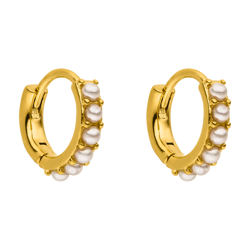 Pearl Huggie Hoop Earrings 14K Gold Plated