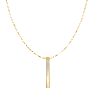 Mother of Pearl Engraved Necklace 14K Gold Plated