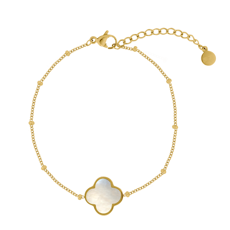 Mother of Pearl Lucky Leaf Bracelet 14K Gold Plated 