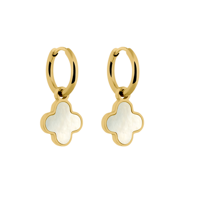 Mother of Pearl Lucky Leaf Earrings 14K Gold Plated