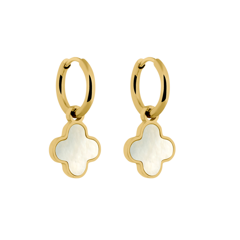 Mother of Pearl Lucky Leaf Earrings 14K Gold Plated