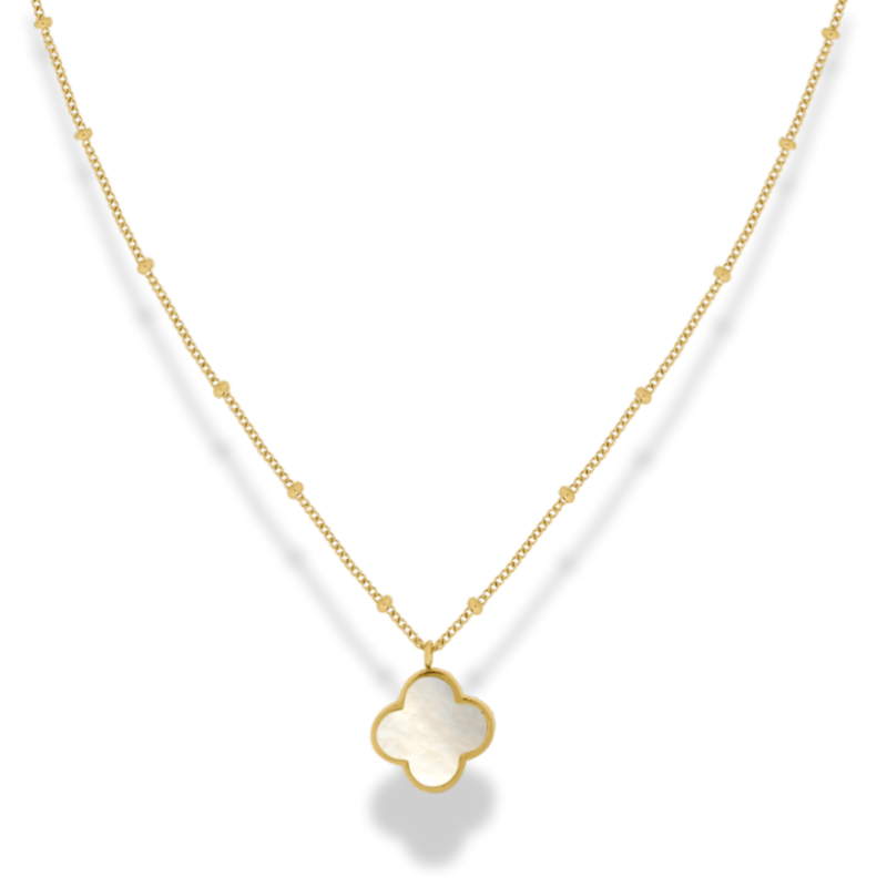 Mother of Pearl Lucky Leaf Necklace 14K Gold Plated