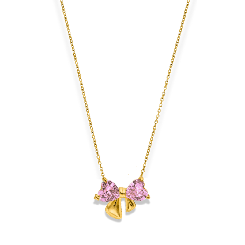 Pink Elegance Ribbon Necklace 14K Gold Plated