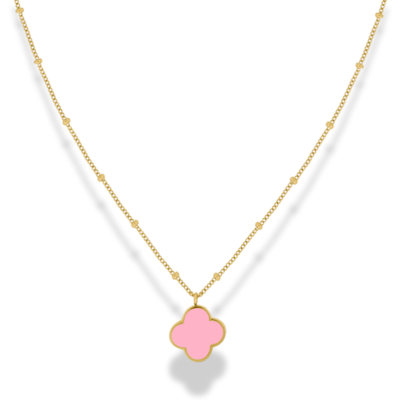 Pink Lucky Leaf Necklace 14K Gold Plated