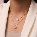 Pink Lucky Leaf Necklace 14K Gold Plated